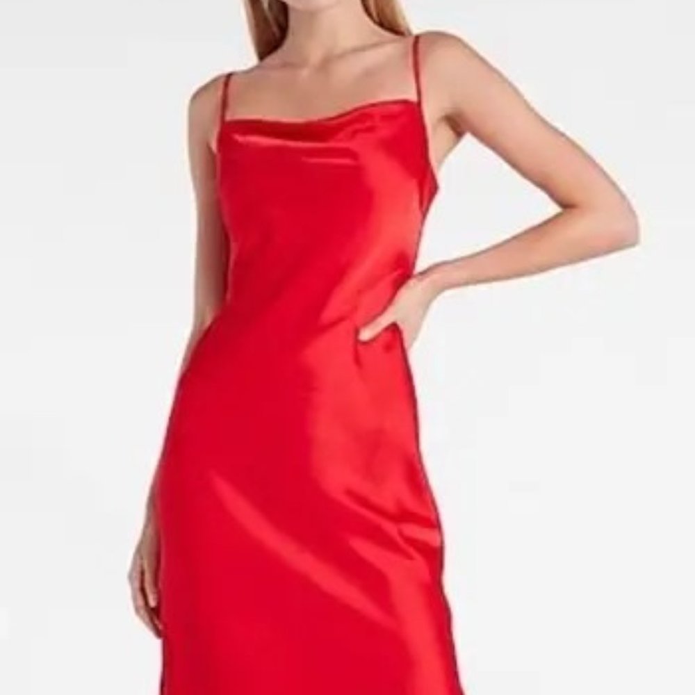 EXPRESS Satin Cowl Neck MIDI Slip Dress